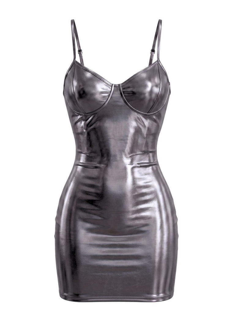 Mini-robe fines bretelles irisée et métallisée années 1960