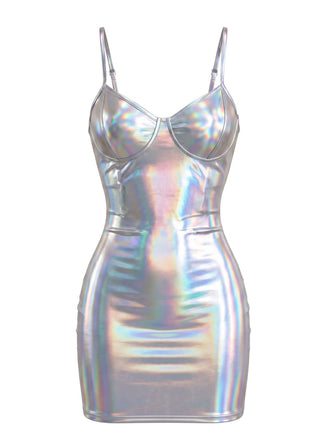 Robe Irisé Métallique Bretelles Fines Mini Années 1960 5