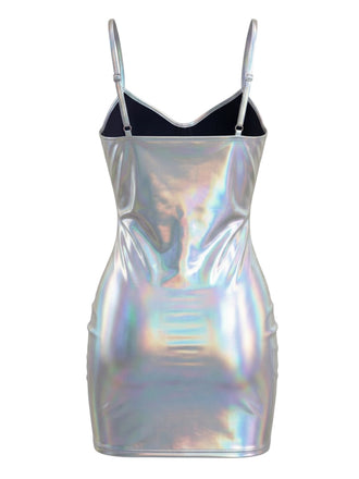 Robe Irisé Métallique Bretelles Fines Mini Années 1960 6