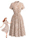 Robe Petites Fleurs Pois Ceinture Nouée Coton Chemise Années 1940