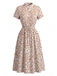 Robe Petites Fleurs Pois Ceinture Nouée Coton Chemise Années 1940 2