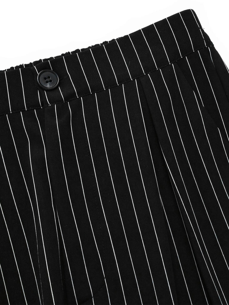 [Prévente] Top Asymétrique Tricoté à Fines Rayures et Pantalon à Jambes Larges Noir Années 1930