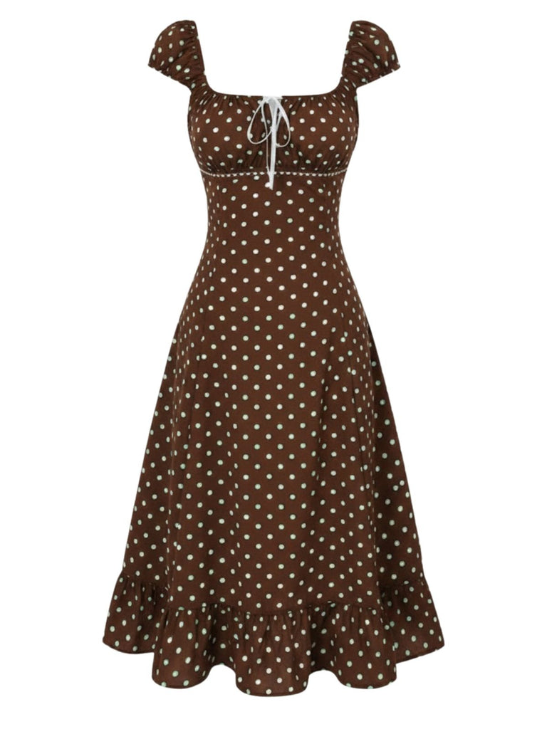 Robe à volants et col carré à pois noir années 1940