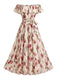 Robe Tulipe Floral Épaules Dénudées Volant Ceinturé Évasé Années 1930 2