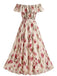 Robe Tulipe Floral Épaules Dénudées Volant Ceinturé Évasé Années 1930 3