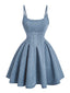 Robe Bleu Claire Bretelles Fines Corset Denim Années 1950