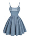 Robe Bleu Claire Bretelles Fines Corset Denim Années 1950