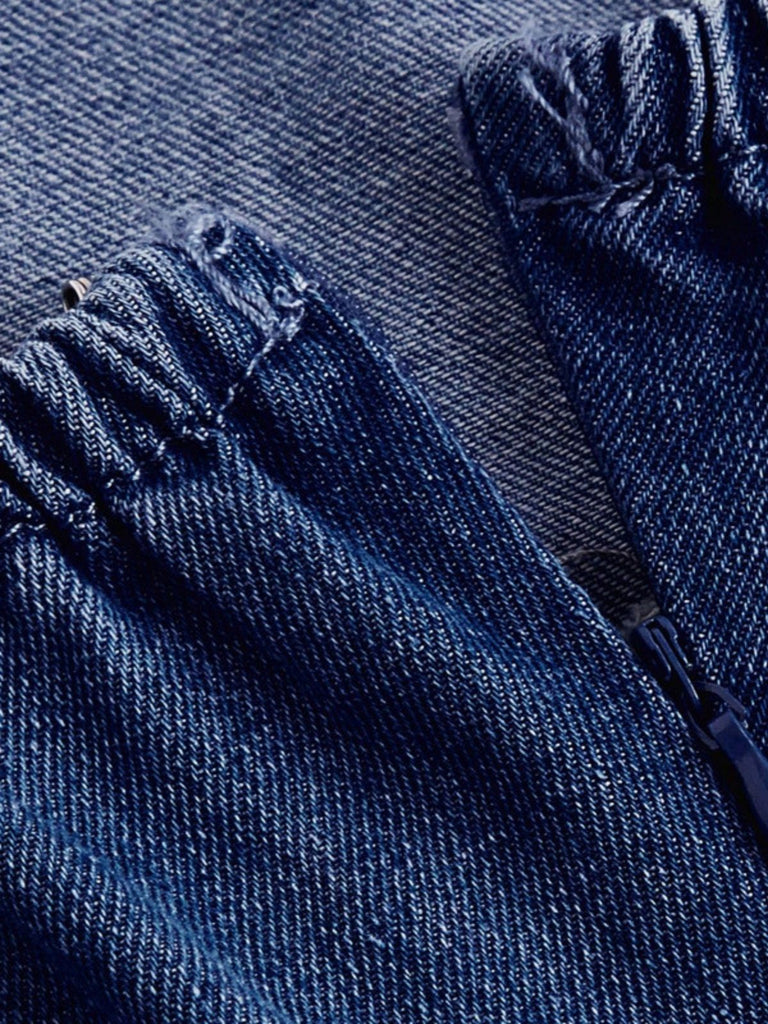 Robe Bleu Bretelles Fines Corset Denim Années 1950 4