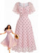 Robe Rose à Pois Manches Bouffantes Cœur Midi Années 1940