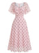 Robe Rose à Pois Manches Bouffantes Cœur Midi Années 1940 2