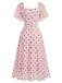 Robe Rose à Pois Manches Bouffantes Cœur Midi Années 1940 3
