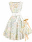 [Prévente] Robe Rockabilly Sans Manches Floral Aquarelle Chartreuse Années 1950