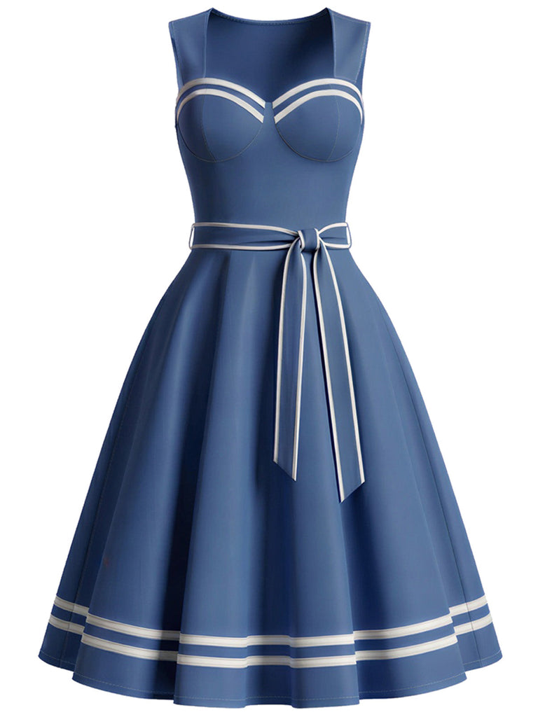 [Prévente] Robe Bleu Contrasté Trim Marin avec Poches Années 1940 2