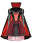 2PCS Robe et cape rouges pour Halloween cosplay patchwork dentelle et résille années 50