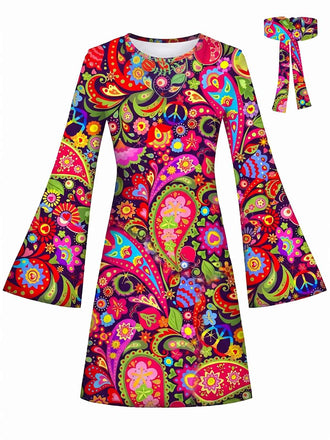 [Prévente] Mini Robe Paisley Psychédélique Manches Évasées Années 1960