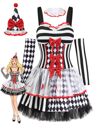 Ensemble robe costume d’Arlequin bouffon d’Halloween années 1980