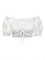 Top court blanc en dentelle froncée à manches bouffantes années 1950