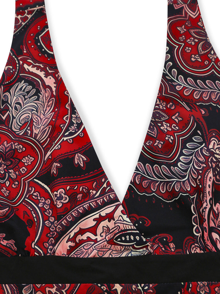 Robe Rouge Cachemire Dos Nu Ligne A Années 1970 4