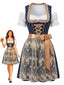 3PCS Robe Bleu Col Carré et Tablier Dentelle et Haut Années 1950