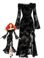 [Prévente] Robe noire en tulle motif floral gothique fendue années 30