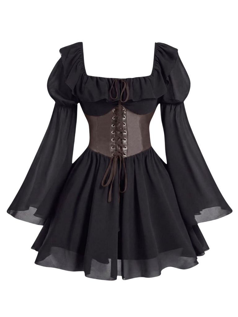 Robe Halloween Col Carré Flare Manches Ceinturé Umbrella Années 1950 6
