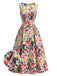 Robe Watercolor Floral Sans Manches Midi Années 1940
