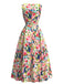 Robe Watercolor Floral Sans Manches Midi Années 1940 3