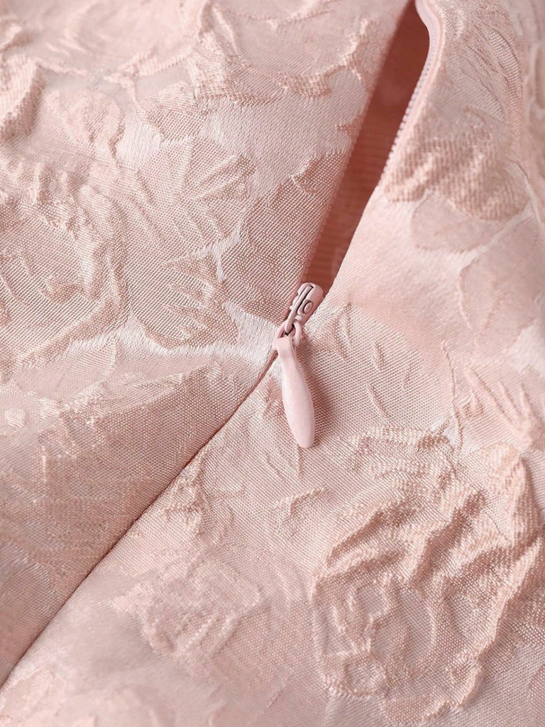 Robe Rose Jacquard Imprimé Nœud Sans Manches Crayon Années 1960 6