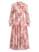 Robe Rose Mousseline Floral Manches Longues Ceinturé Années 1940 2