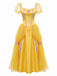 Robe Princesse Jaune Avec Gants Longs Cosplay Belle Années 1970