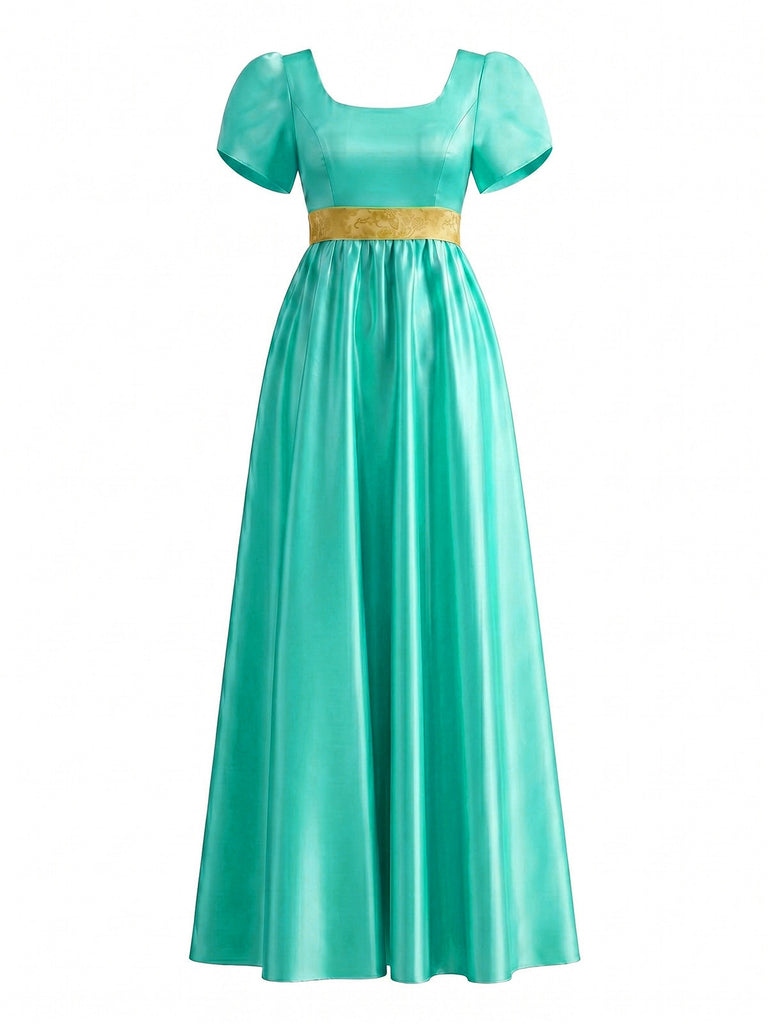 Robe Satin Col Carré Taille Empire Années 1930