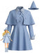 Ensemble de costume de sorcière bleu avec robe, cape et chapeau années 1950