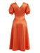 Robe Orange Éclaboussures Manches Bouffantes Années 1950