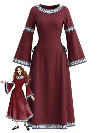 Robe médiévale Renaissance à col rond et manches cloche années 1930