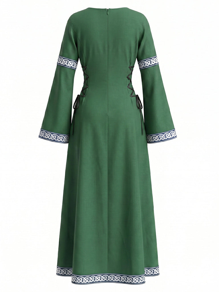 Robe médiévale Renaissance à col rond et manches cloche années 1930