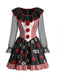 Robe costume noire de clown d’Halloween à crânes et rayures années 1950