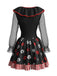 Robe costume noire de clown d’Halloween à crânes et rayures années 1950