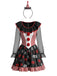 Robe costume noire de clown d’Halloween à crânes et rayures années 1950