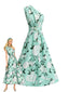Robe Florale Asymétrique Sans Manches Verte Années 1950