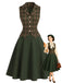 [Prévente] Ensemble 3PCS avec blouse à col lavallière, gilet à carreaux et jupe en A Années 1940