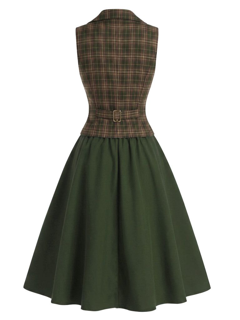 [Prévente] Ensemble 3PCS avec blouse à col lavallière, gilet à carreaux et jupe en A Années 1940