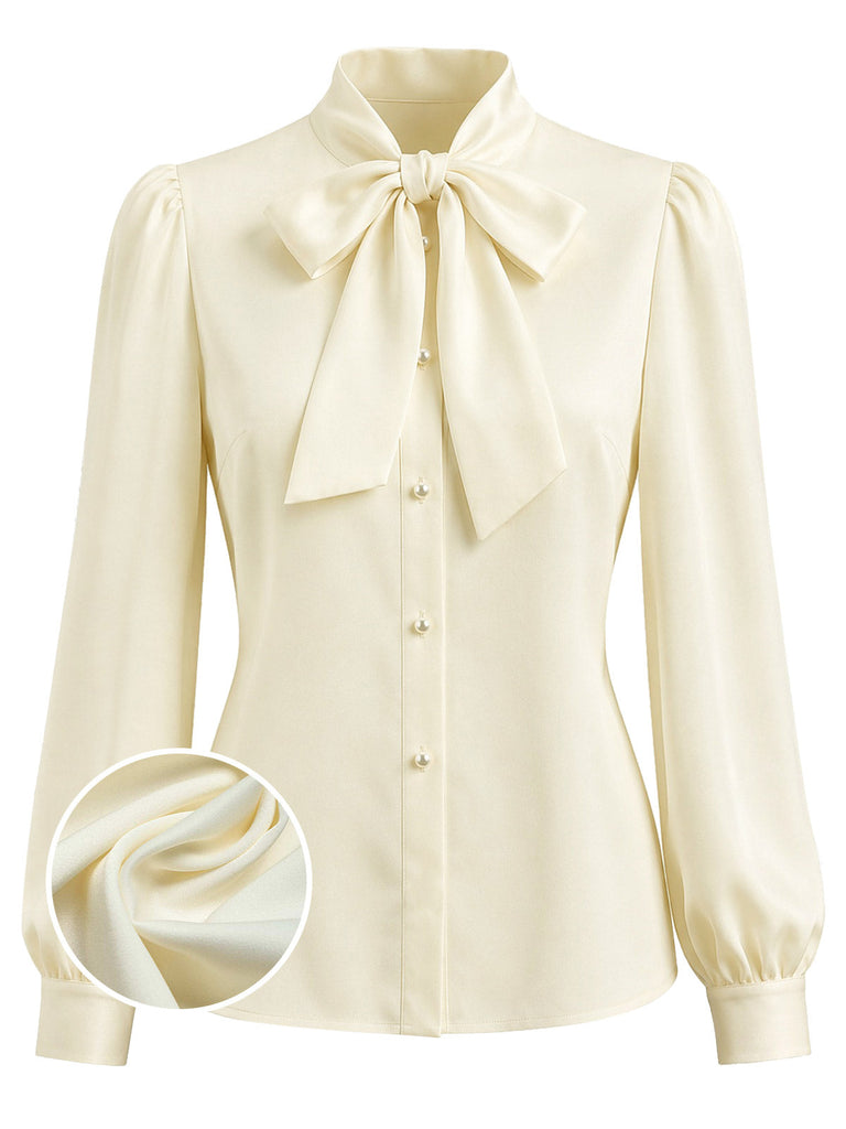 [Prévente] Blouse crème à col lavallière et manches longues Années 1940