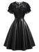 [Prévente] Robe noire en dentelle et similicuir à col rond années 1950