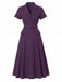 Robe violet foncé rayures fines col chemise et ceinture années 40