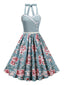 Robe Évasée Halter Florale Sans Manches Années 1950