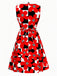 Robe Mod à Carreaux Floral avec Nœud Rouge Années 1960