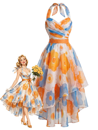[Pre-Sale] Orange 1950s Floral Vintage Classic Dress
