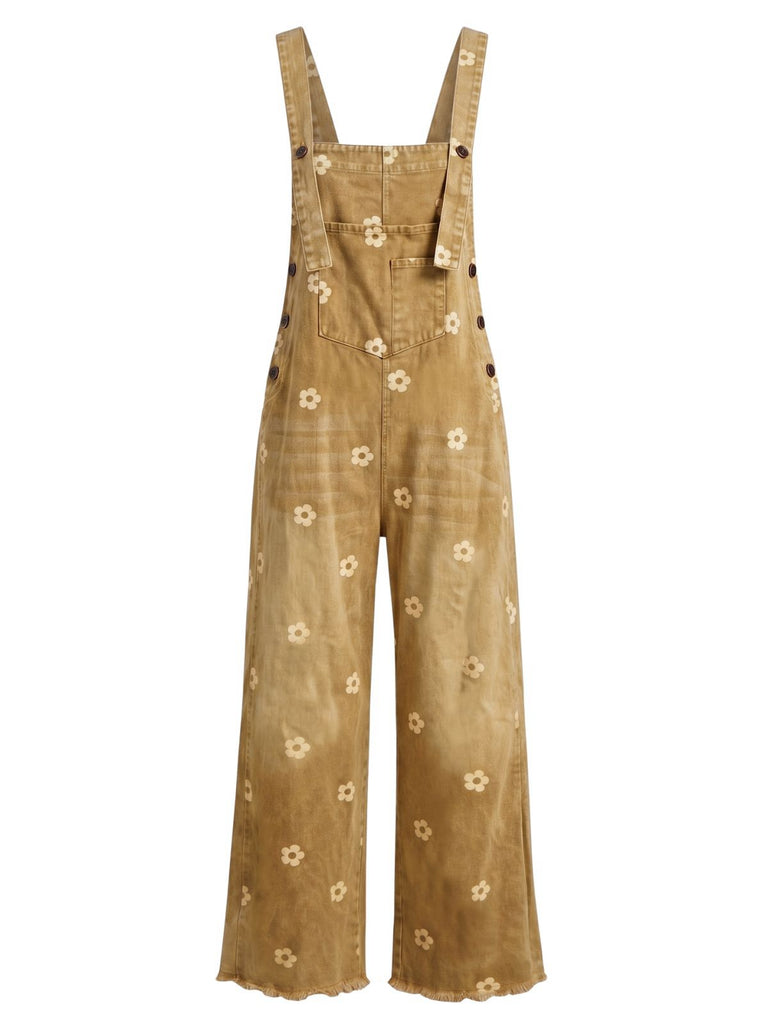 Salopette verte à Jambes Larges Florale Denim Années 1940
