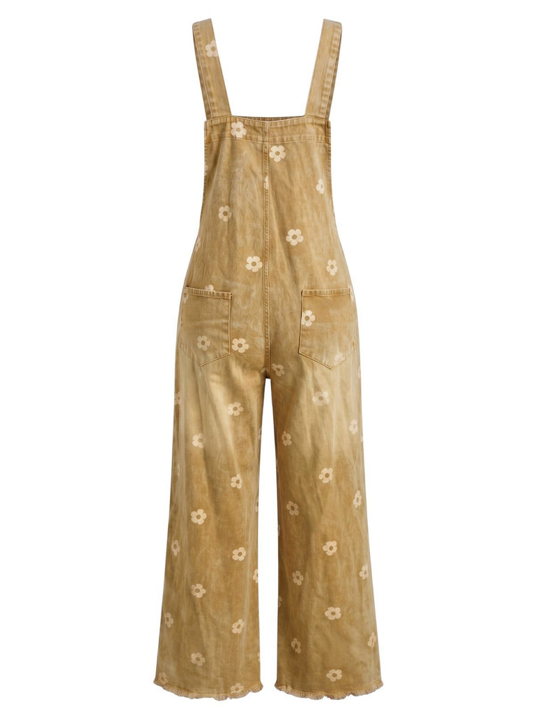 Salopette verte à Jambes Larges Florale Denim Années 1940