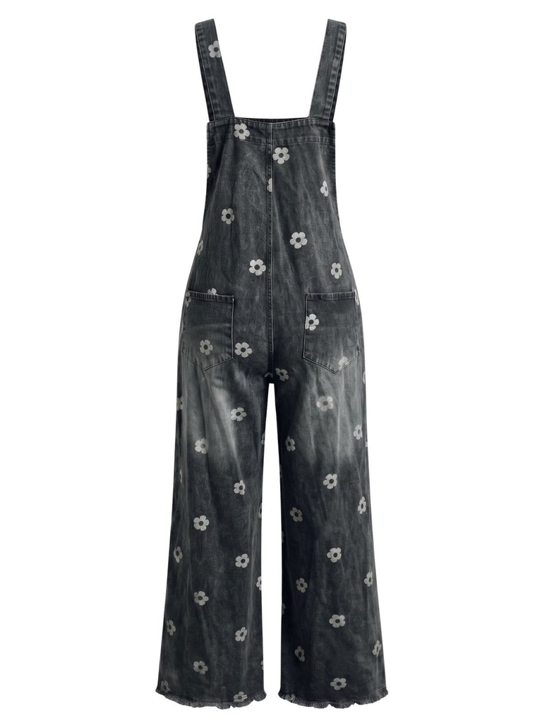 Salopette verte à Jambes Larges Florale Denim Années 1940